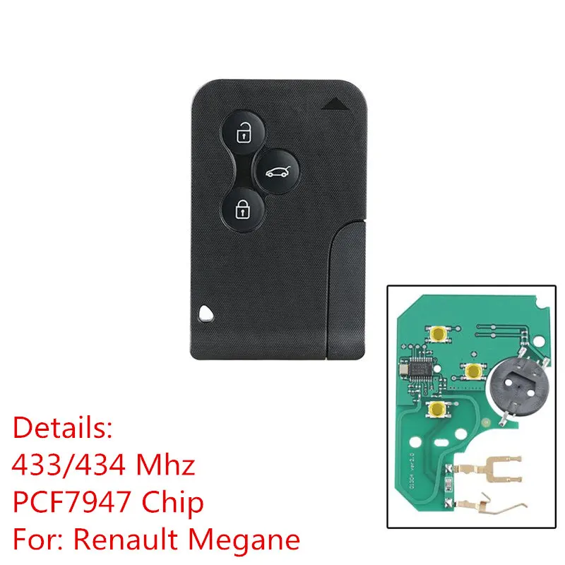 1 шт. 3 кнопки смарт-ключ карта 433 МГц ID46 PCF7926 PCF7947 чип для Renault Megane 2 3 Scenic Grand 2003-2008 дистанционный Автомобильный ключ