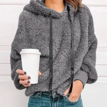 Sfit осенние женские повседневные Пуловеры из искусственного меха пушистые толстовки плюшевое пальто толстовка с завязками Sudadera верхняя одежда размера плюс 5XL