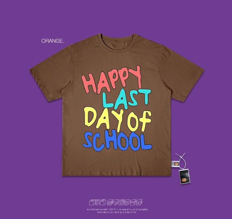 Ins/футболка с короткими рукавами; цвет радуги; с надписью «Happy последний день школы»; ручная работа с героями мультфильмов
