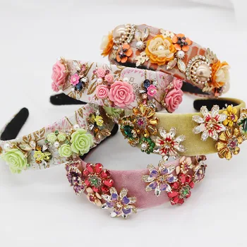 

New Baroque porcelain flower color rhinestone geometric exaggerated headband luxury personality catwalk ball headband 821