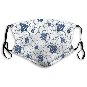 

NYF Ship On Marine Spiral Waves Cruising Boat 3D Print Face Mask with Carbon Filters Adjustable Protection Against Pollen