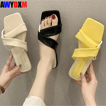 

Flat Slippers Women's summer open toe shoes women PU Leather Soft comfort slipper ladies outside casual beach slides female 2020