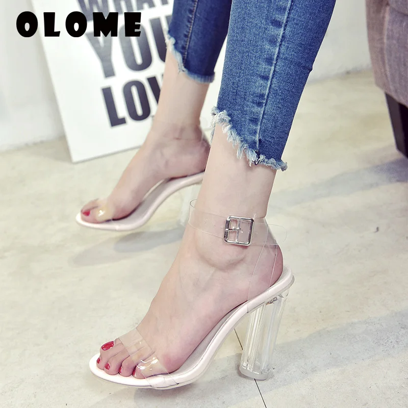 

Woman Sexy High Heels Shoes Womens Square Heel Sandals Crystal Open Toed High Heels Women Transparent Heel Sandals Slippers Pump