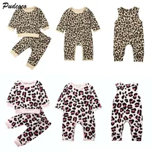 Коллекция года, брендовая От 0 до 5 лет детская одежда с леопардовым принтом комбинезон с длинными рукавами для новорожденных мальчиков и девочек, топы и штаны комплект из 2 предметов весенне-летний комплект