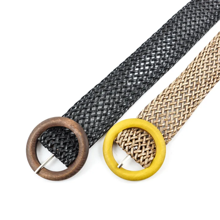 New Vintage Knitted Wax Rope Wooden Bead Waist Rope Women Smooth Buckle Belt Woman Woven Female Hand-Beaded Braided Belt BZ61