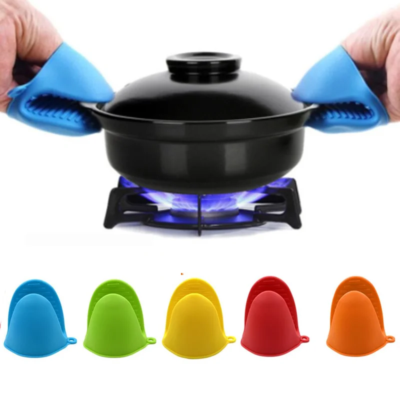 2 uds espesar silicona horno guantes Guantes para horno y microondas aislamiento no palo Anti-slip puños tazón olla Clips de utensilios de cocina