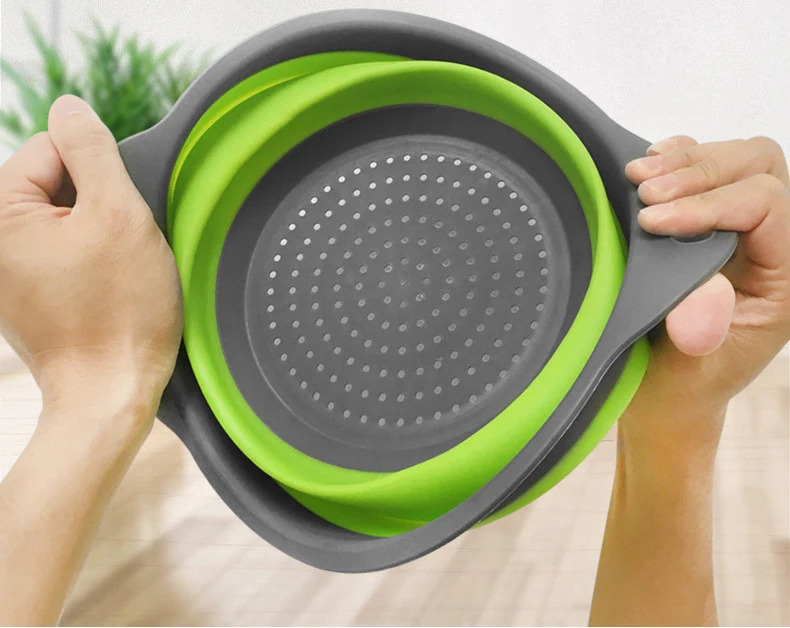 2pcs/set Foldable Silicone Colander Fruit Vegetable Washing Basket Strainer Collapsible Drainer With Handle Kitchen Tool