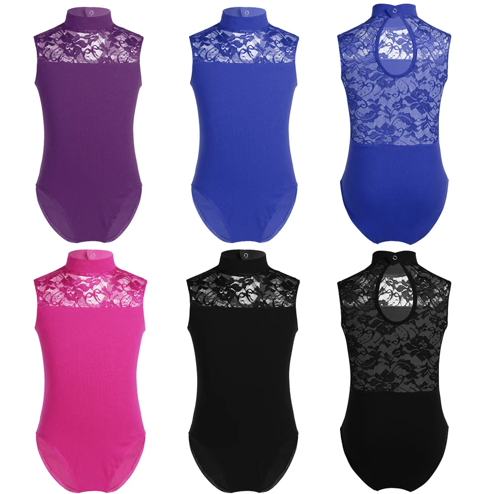 Girls Ballet Dance Leotard Kids Gymnastic Mesh Lace Unitards Dancewear Costume E - Foto 3