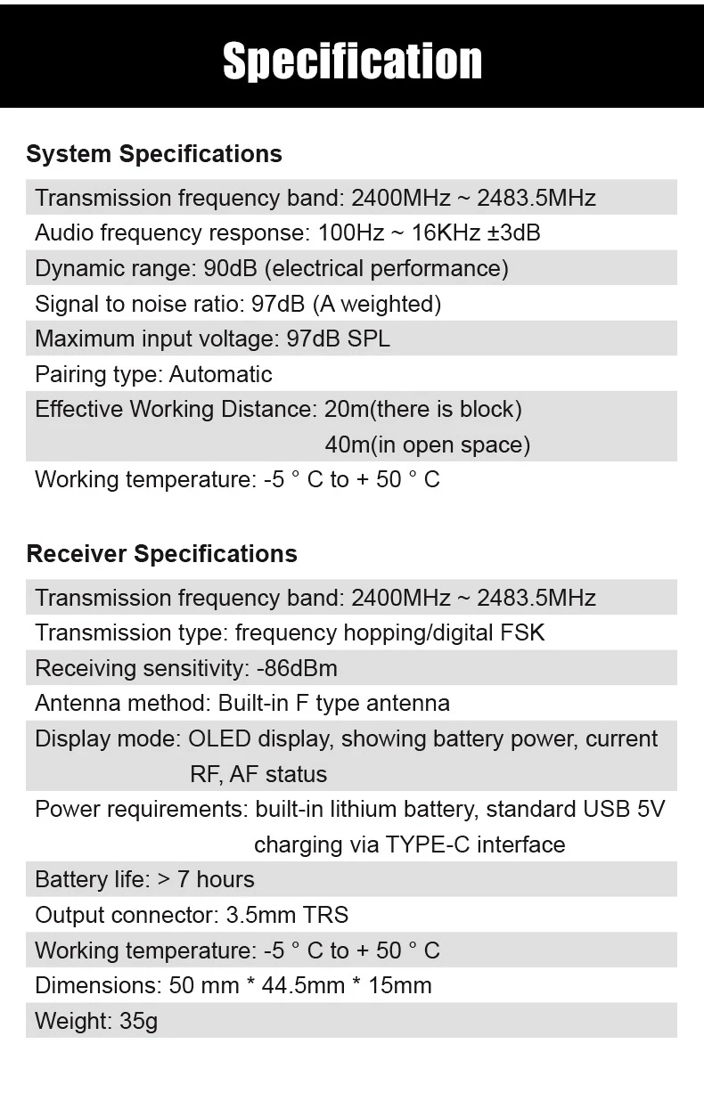 Relacart MI1 MI2 Lavalier Wireless Microphone System Transmitter Kit Vlog Video Recording Studio Mic for DSLR Camera Smartphone