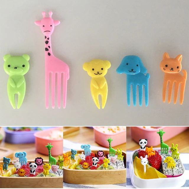 10Db/Beállított Állati Farm Gyümölcsvilla Mini Rajzfilm Gyerekek Snack Tortát Desszert Pick Fogpiszkáló Bento Ebédek Buli Dekoráció - Image 4