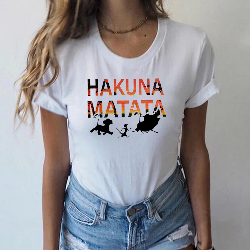 WVIOCE забавная рубашка хакуна матата Женская Harajuku Kawaii модная футболка Femme летняя футболка короткий рукав Топ Футболка женская футболка
