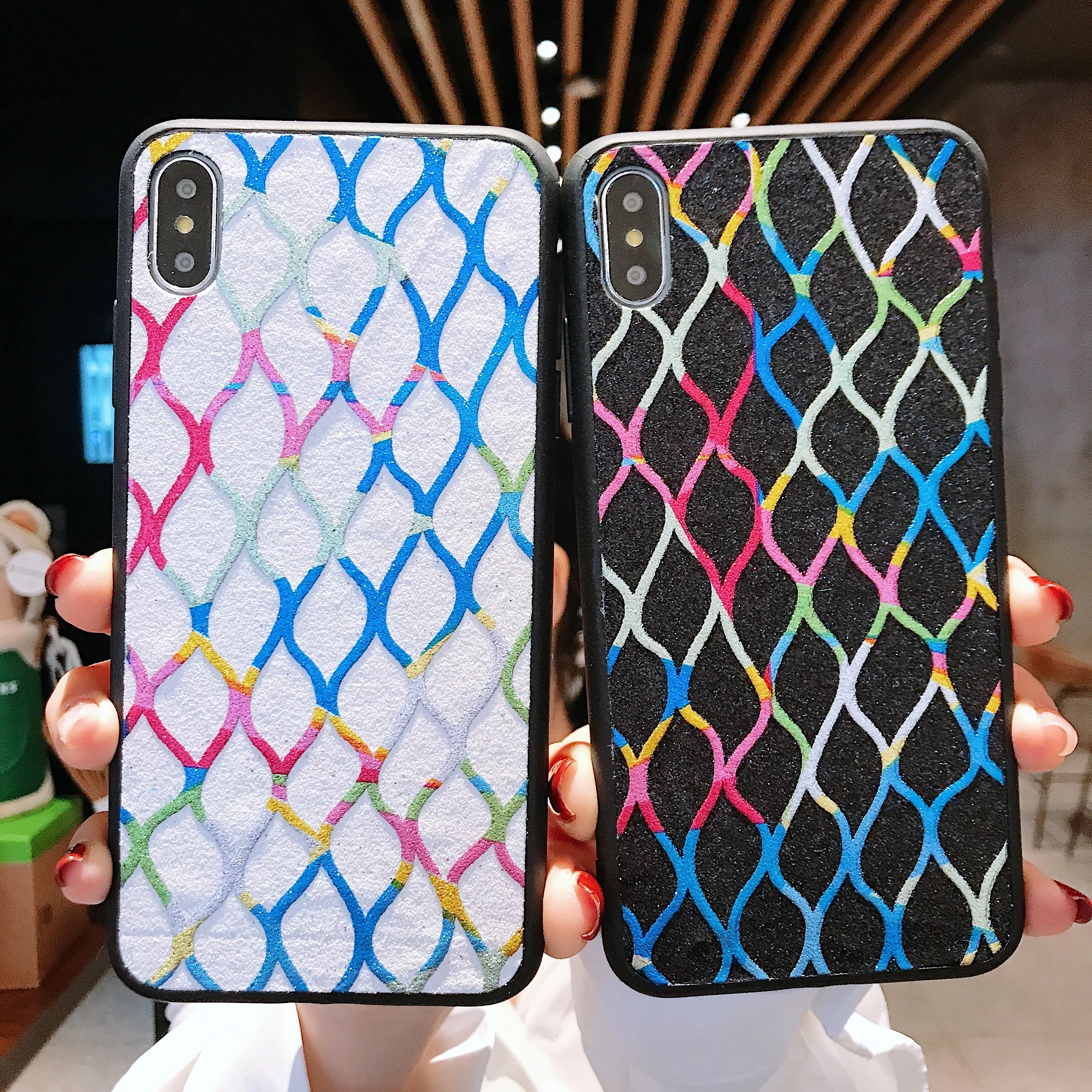 

Colorful grid Glitter phone case For iPhone xs max case cover for iphone 7 plus 6 6s XR X XS 8 plus coque phone bags fundas