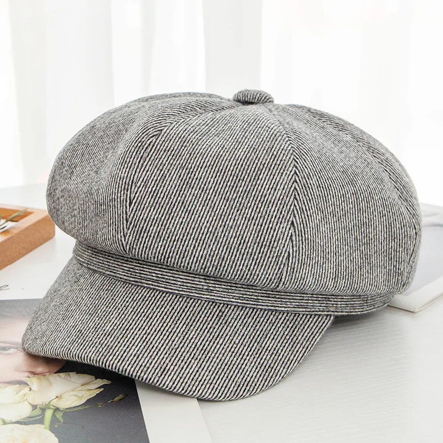 Boina de lana para mujer otomino Invierno sombreros Восьмиугольные gorras de boina negra gris