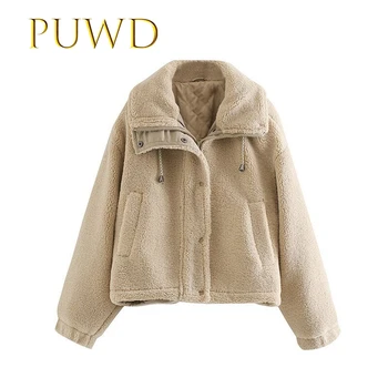 

PUWD 2019 Autumn and winter new fashion women's splicing fleece lambs coat
