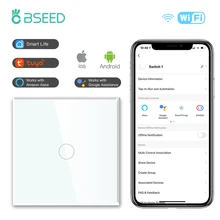 BSEED Tuya Interrupteur Tactile Wifi 1/2/3Gang Lumière Mur Smart Switch 1/2/3Way Alexa Google Home App Contrôle Neutre Requis 10A