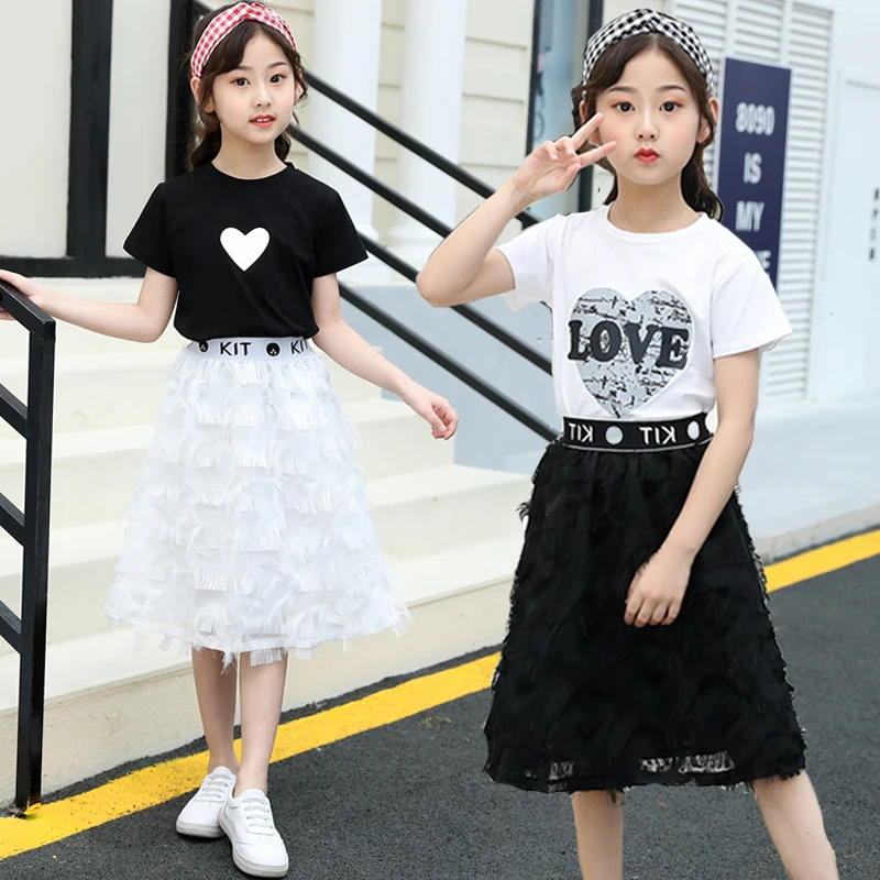 Черно-белая одинаковая Детская летняя одежда детская одежда комплект повседневной одежды, Корейская юбка и топ для девочек, комплекты для детей