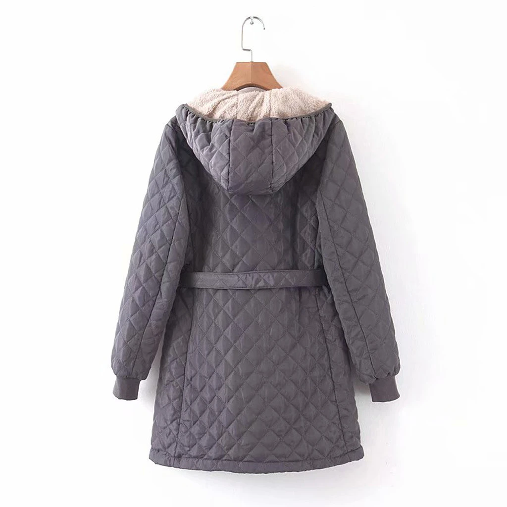 CHAMSGEND Women Elegant Coat Winter Regular Cotton Overcoat Long Bandage Loose Manteau Femme Hiver Warm Jacket 1008