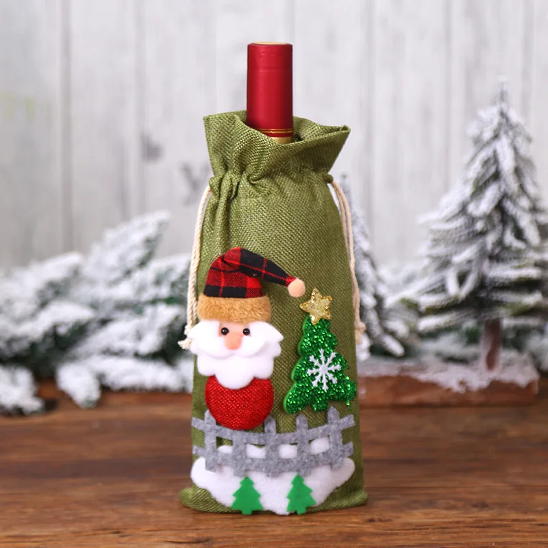 Green Новогодний Санта Клаус Снеговик бутылка вина пылезащитный чехол Noel рождественские украшения для дома Рождественский подарок декор для обеденного стола - Цвет: Green