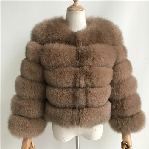Женские пальто из натурального Лисьего меха для женщин, теплое пальто из натурального Лисьего меха, зимняя женская меховая куртка, женские цветные пальто из натурального меха - Цвет: Camel