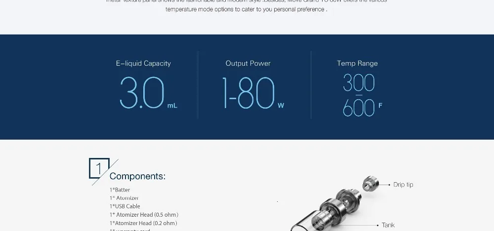 Подарок на бретелях! Vape мод электронная сигарета Move Grand TC 80 Вт коробка мод подходит атомайзер 510 нить 18650 батарея(без батареи