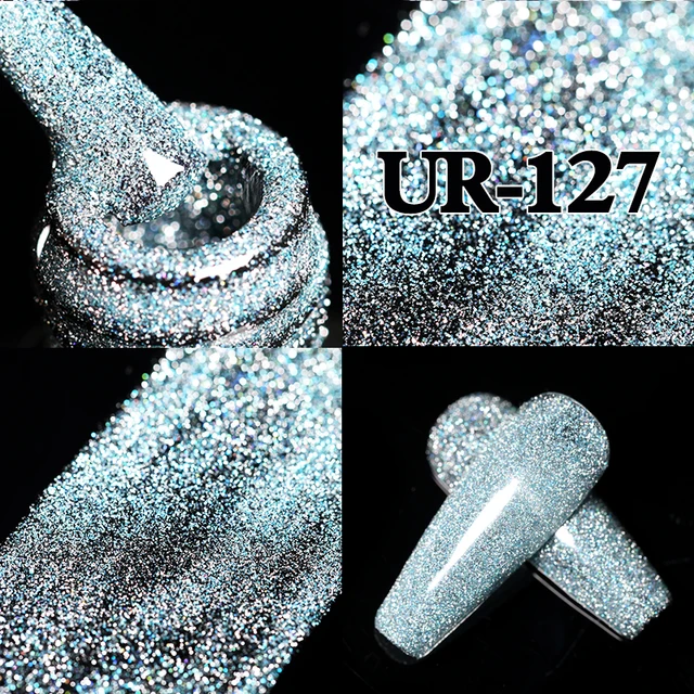 UR SUGAR 7.5ml Pink Reflective Glitter Gel Nail Polish Silver Purple Sequins Soak Off UV Gel Nail Art Manicuring Nail Gel Reflective-127