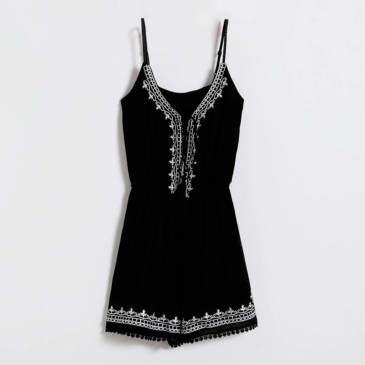 Черный Boho Летний геометрический пляжный костюм с вышивкой без спинки облегающий пляжный Повседневный винтажный комбинезон для женщин - Цвет: Черный