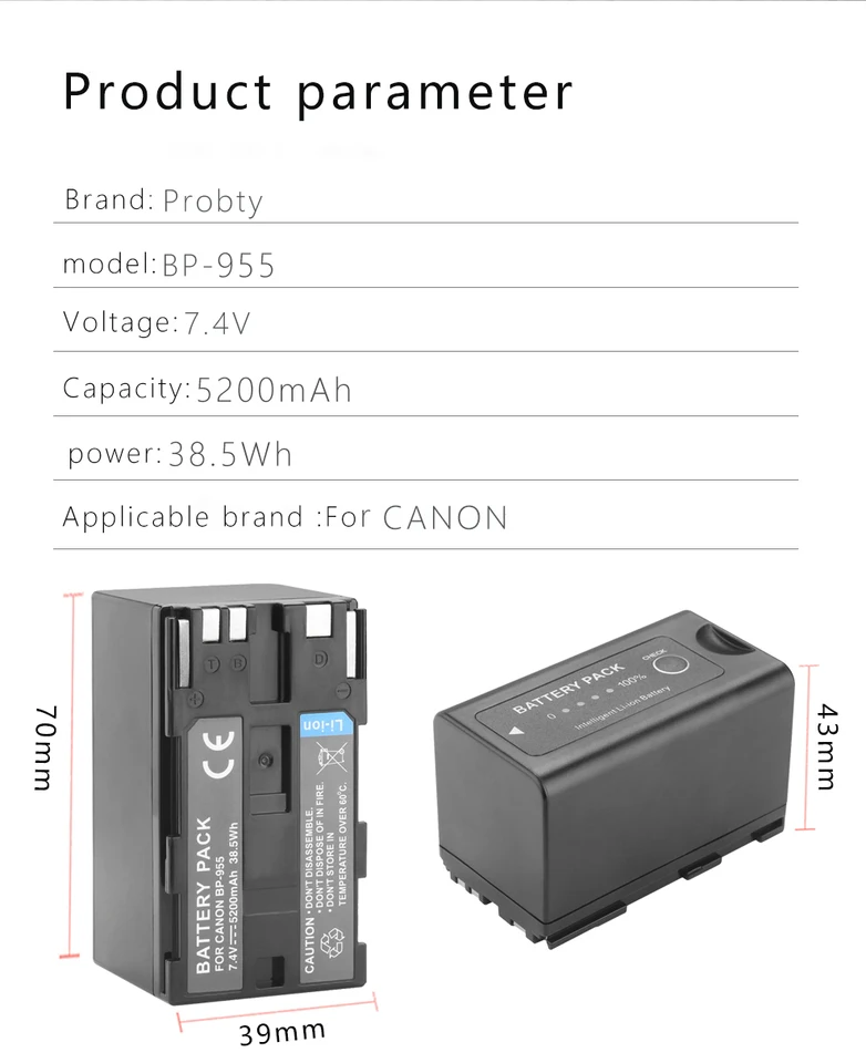 Canon EOS C100（EFマウント）バッテリー BP-955 3本付属 BP-955 Battery For Canon XF100 XF105 XF300 XF305 GL2 XH A1 XH A1S