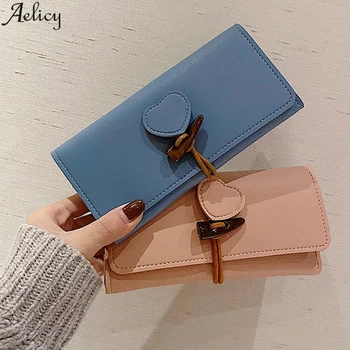 

Aelicy Ladies Fashion Trend Solid Color Love Short Long Leather Retro Style Card Bag Wallet Buckle Modern Style Wallet