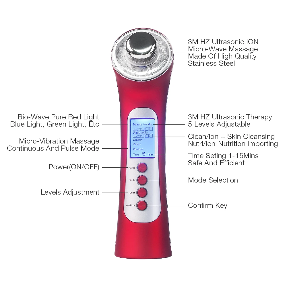  5 In 1 RF Wrinkle Removal Radio Frequency Beauty Machine LED Photon Face Skin Rejuvenation Face Lif - 32884510224