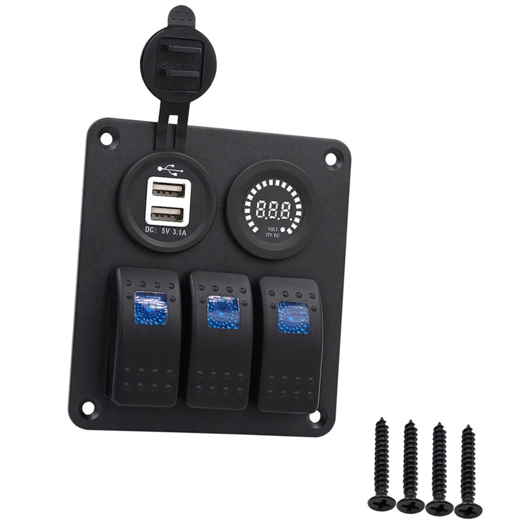 DC12V-24V 3 банды морской синий светодиодный переключатель панель+ двойной USB+ цветной вольтметр