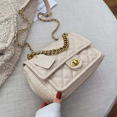 beige Роскошные Сумки из искусственной кожи на цепочке, дизайнерские сумки через плечо для женщин, маленькая сумка через плечо, Женская дорожная сумка с замком - Цвет: beige