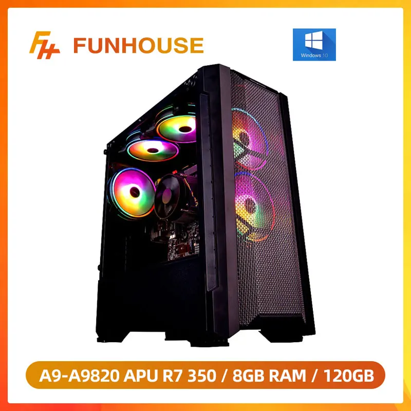 Funhouse консоль для ПК-игр с поддержкой Windows A9-A9820 8-ядерный настольных APU R7 350 GPU DDR3 8G Оперативная память 120 г SSD 2,35 ГГц по сравнению с i5-7400 высокопроизводительный ПК - изображение