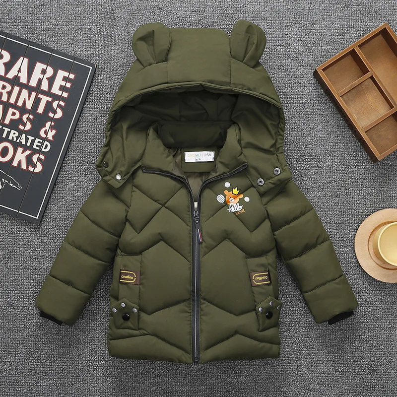 

2019 children's coat jacket winter boy girl wave pattern cute cartoon ear warm silk cotton baby hooded cotton jacket tide