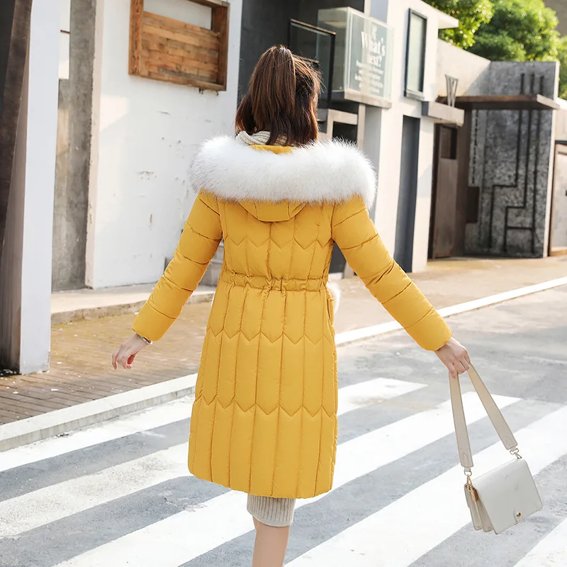 Женские Длинные пуховики размера плюс 4XL 5XL с толстым большим мехом, приталенная зимняя куртка, Женское пальто с капюшоном, новые женские куртки с хлопковой подкладкой - Цвет: Цвет: желтый