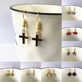 

Simple Small Bohemian Earrings Gold Color Fashion Triangle/Lip/Cross/Shell Earrings Imitation Pearl Drop Earrings For Women Girl