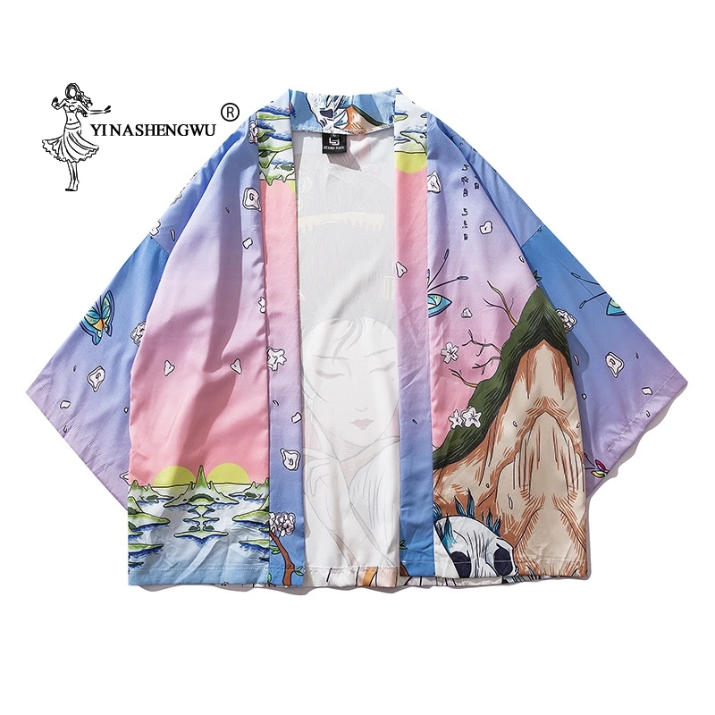 Одежда Yukata Для женщин традиционное японское кимоно, кардиган Япония Азиатский Femme блузки хлопковое кимоно Harakuju Винтаж рубашки топы с принтом