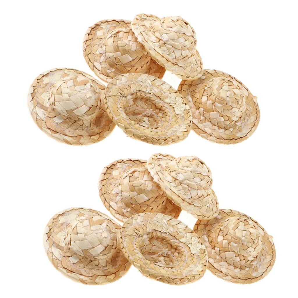 10 Pieces 1/12 Dollhouse Miniature Hand Knitting Straw Hat For Crafts Accs