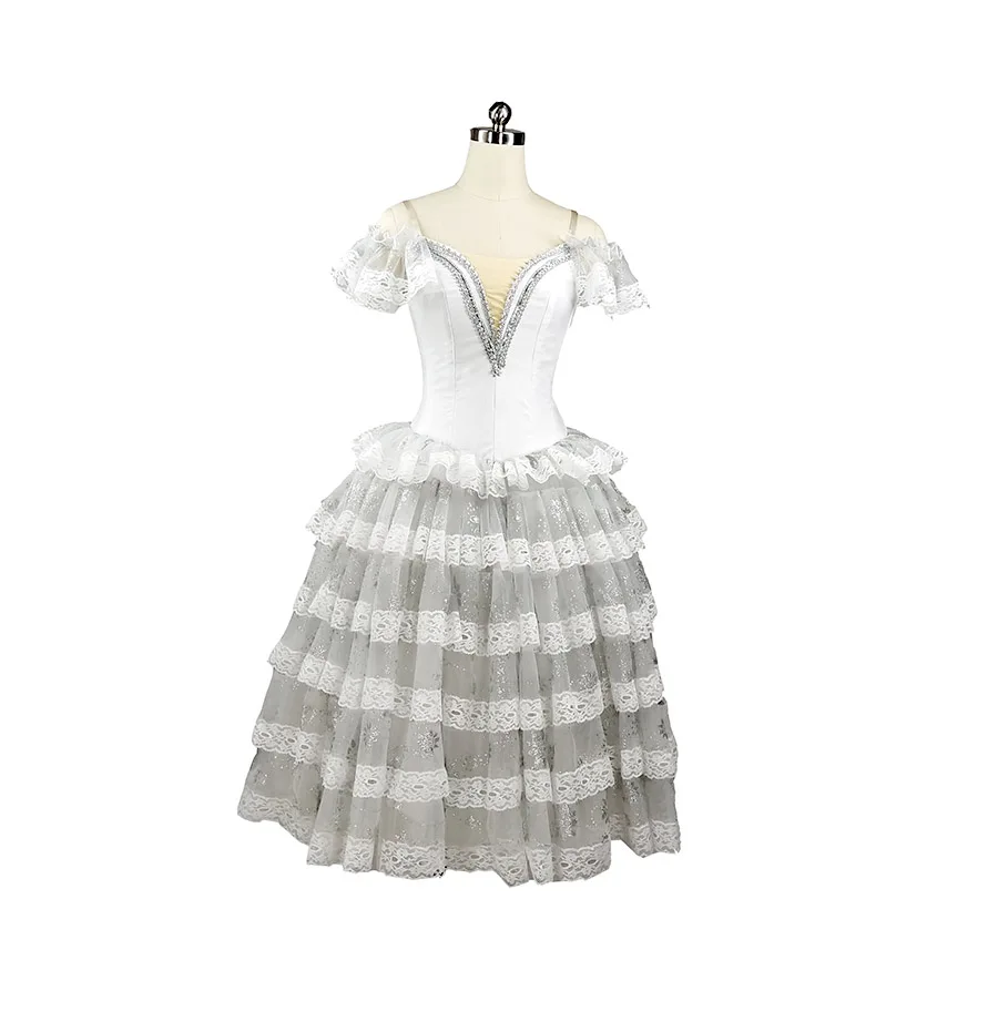 Silver White Swan Lake Romantic Ballet Tutu Dress Girls Gray Ballerina Dress Women Gold Ballet Long Costume Adult Performance