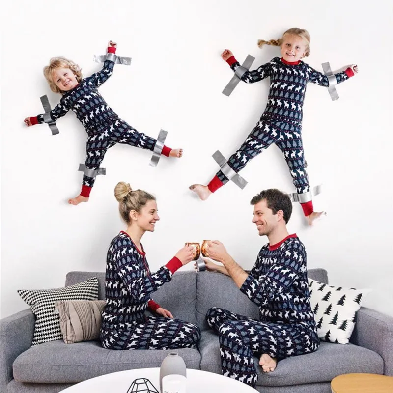 Рождественский комплект; одежда для детей; Рождественский семейный костюм для родителей и детей; домашняя пижама из мягкого хлопка с принтом; Пижама из двух предметов; - Цвет: A