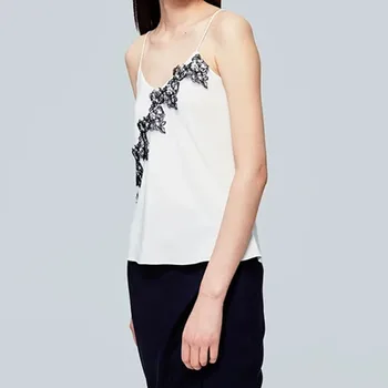 

Two Color Women V-neck Lace Camis Patchwork Sexy Sleevelss Double-sided Wearing Tank Tops Summer