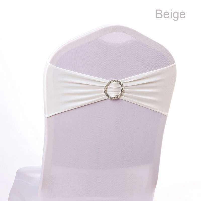 Beige 50 шт./партия эластичный спандекс лайкра чехол для свадебного стула широкие пояса-кушаки декоративные пояса для стула вечерние банкетные Королевский синий/белый/фиолетовый - Цвет: Beige