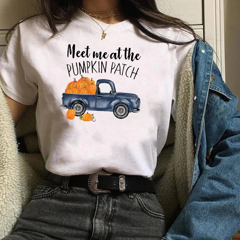 Женский s Meet Me At Pumpkin Patch Truck Печатный Хэллоуин День благодарения Осенняя Футболка женская графическая футболка Женская топы