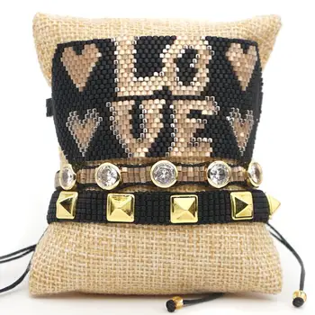 

SHINUSBOHO 2020 New Fashion Miyuki Mizhu Handmade Love LOVE With Rivets And Bracelets Give Women Unique Jewelry