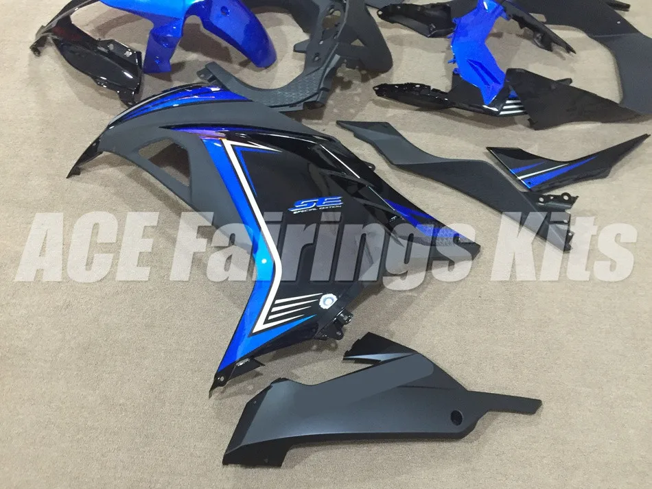 ABS обтекатель комплект для Kawasaki Ninja300 EX300 300R 2013, 13, 14, 15, 16, 17, Обтекатели на заказ; цвет черный, синий хорошее