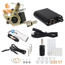 Набор для начинающих тату-машин, 1 Золотая электромагнитные машинки для татуажа черный пигмент, наборы, мощные насадки для тату-комплектов, Перманентный макияж