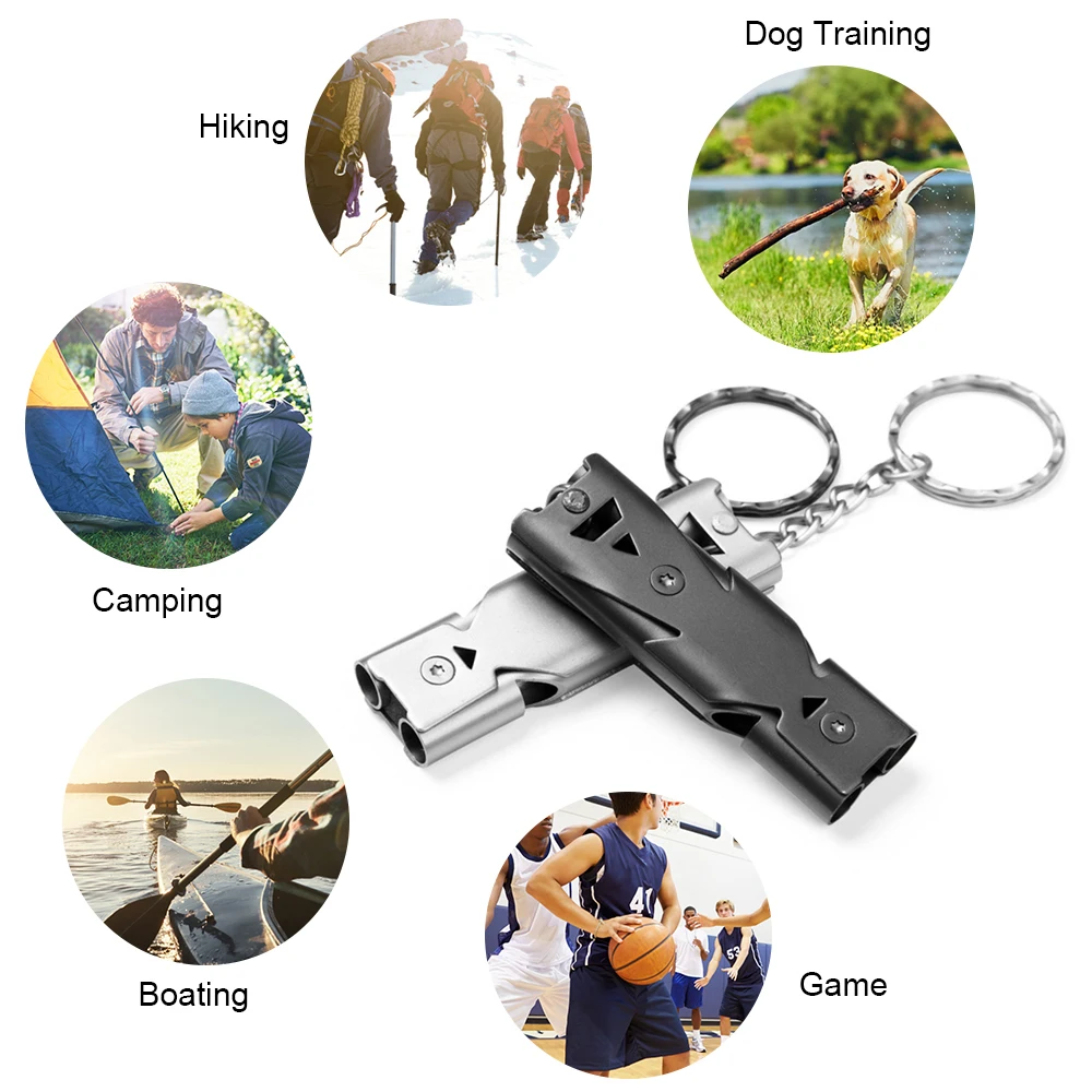 2 Pcs Camping Whistle Carabiner Set Emergency Double Tube Whistle D Shape Keychain Clip Set