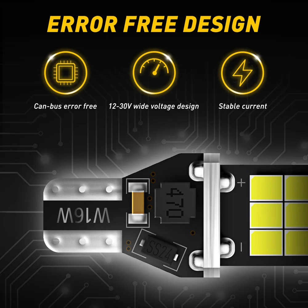 2 шт. W16W светодиодный Canbus T15 светодиодный супер яркий Реверсивный светильник 2835 SMD 921 912 светодиодный лампы ошибок Автоматическая сигнальная лампа 6000K белый 12V