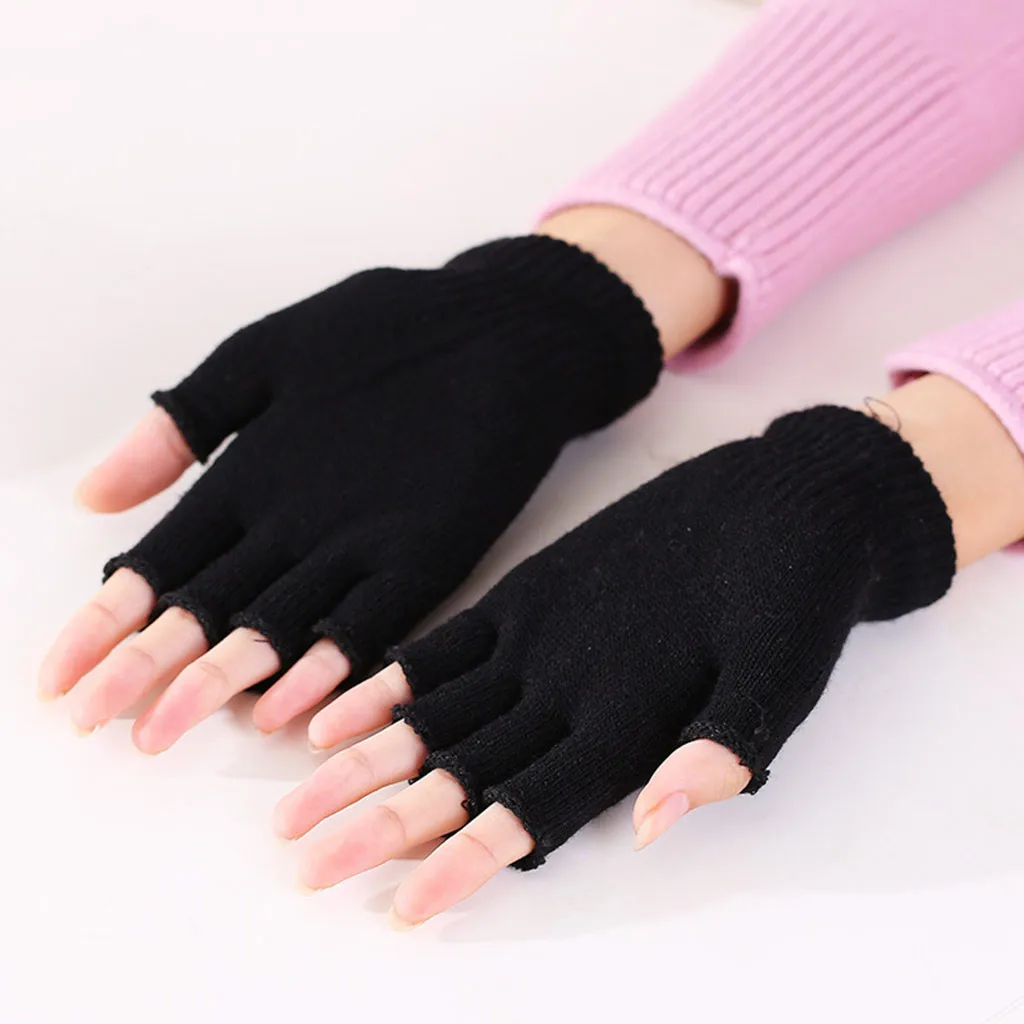 Унисекс Теплый мужской женский однотонный зимний спортивный без пальцев эластичные трикотажные теплые перчатки#4