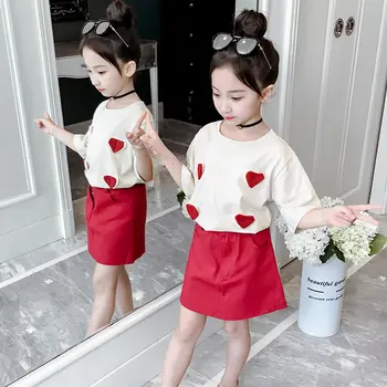 

Baby Teens Outfits Fashion Clothes Korean Pencil Set Skirt and Top Set Tee Shirt Heart Two Piece Clothing Set for 4 6 8 10 13Yrs