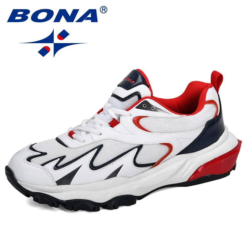 White deep blue red BONA/Новинка года; популярные трендовые кроссовки; Мужская обувь; Повседневная Удобная Уличная обувь из микрофибры; дышащая мужская обувь; нескользящая обувь - Цвет: White deep blue red